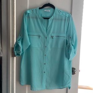 Calvin Klein green long sleeve button down blouse